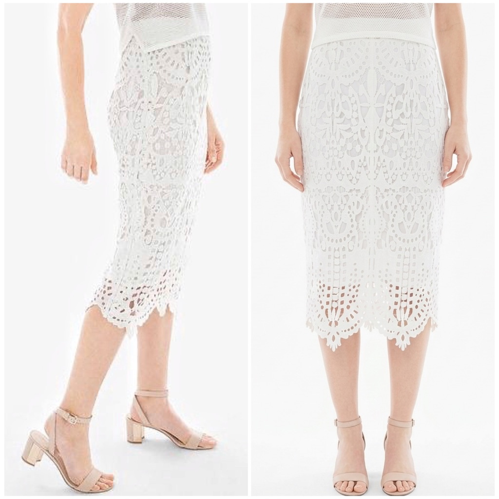 Chico's Black Label Lace Zip Midi Pencil Skirt Antique White Size 1 / Medium New